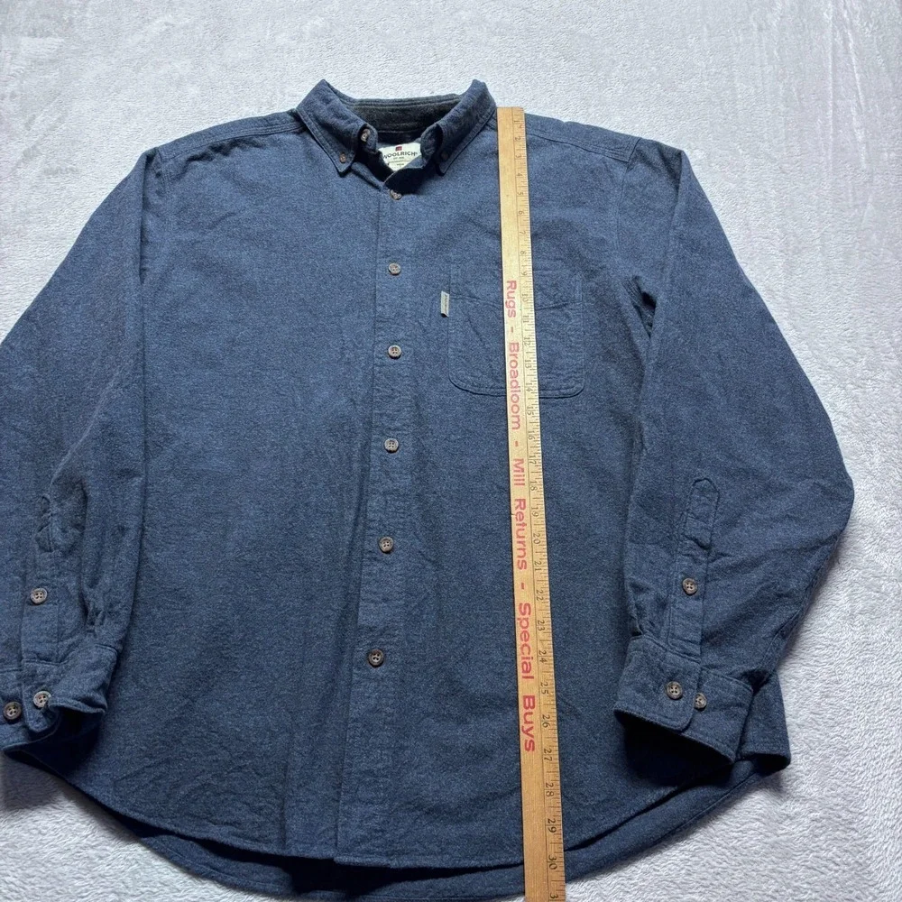 Woolrich Flannel Shirt Mens L Long Sleeve Blue 100% Cotton Chamois Button Up EUC